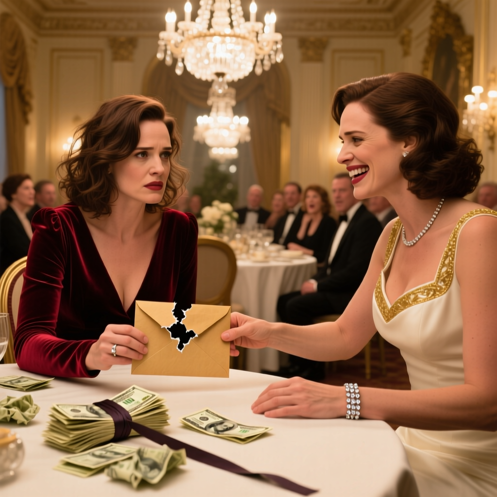 The chandeliers at the Oak Hills gala were still spinning when Linda slid a manila envelope across my table, smiling that polished smile while half the room watched. I tore it open in front of everyone—just wrinkled singles held by a rubber band. “Sweetheart,” she leaned in, “some people just aren’t built for this world.” She expected tears. She had no idea I’d already filed the lien on her husband’s dealership, or my phone was quietly recording everything for the board.