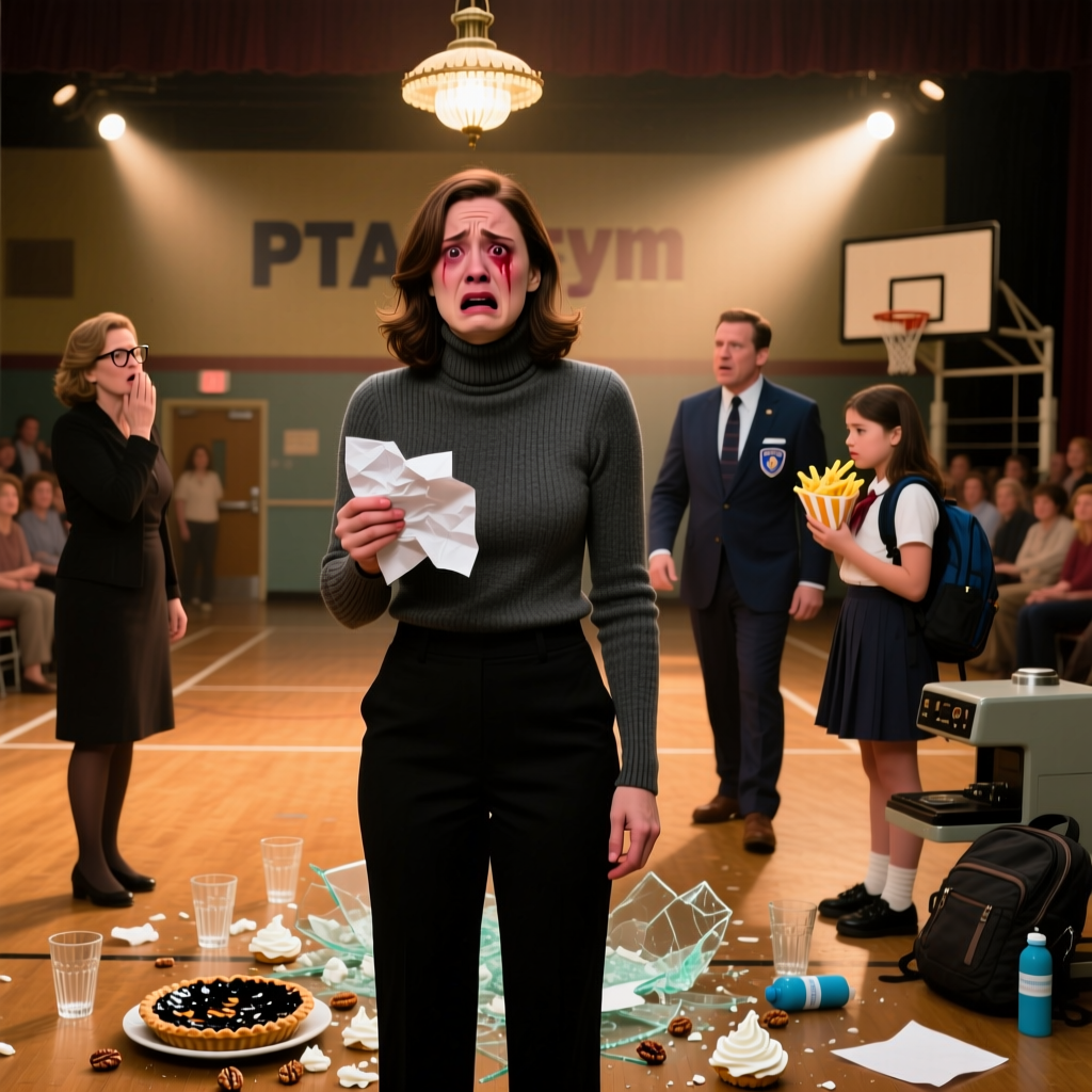 At 7:15 p.m. in the PTA gym, Clara dumped my pecan pie into the trash, crushed a napkin with her stiletto, and whispered, 'Your recipes never mattered, just like your life.' She walked away laughing with the principal, unaware I'd already signed the commercial lease. The eviction notice in my coat wasn't for my apartment. It was for her storefront.