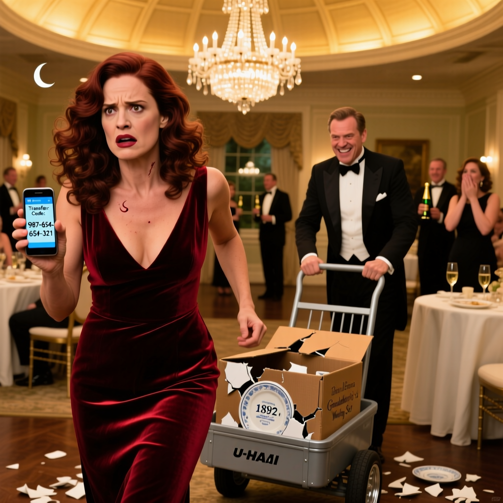 At the Oakridge Country Club’s annual harvest dinner last Saturday, Mark literally pushed a U-Haul dolly into the middle of our anniversary toast, dumped a cardboard box of my grandmother’s china on the carpet, and smirked, “Pack your bags, honey. Chloe’s moving into the master suite by Monday.” Everyone gasped. Nobody noticed the quiet click of my phone recording the transfer codes.