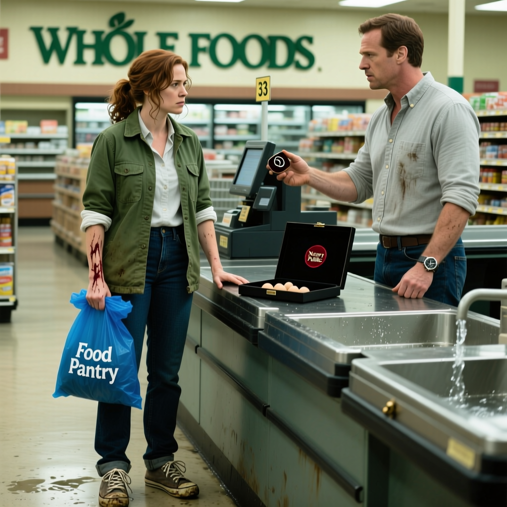 Saturday at 9:15 AM, Whole Foods Checkout Lane 3. He handed my old velvet ring box to his new wife to hold his spare car keys while my hands were still damp from the food pantry shift. “Don’t stare, Clara. We upgraded. Try not to block the belt with your cart.” He didn’t see the notary stamp on the legal folder tucked under my groceries, or the way I finally stopped trembling and started calculating his downfall.
