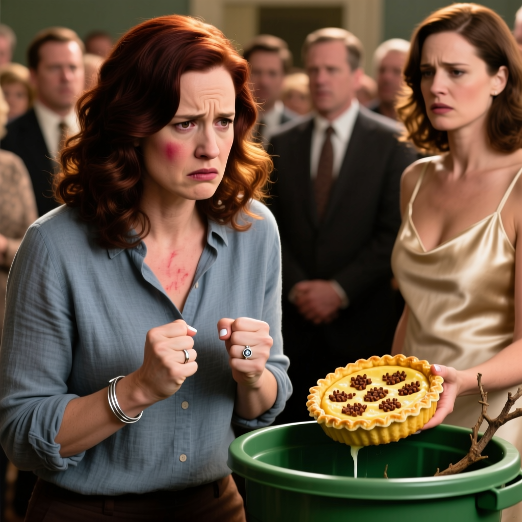I stood frozen in the packed Oak Creek Community Center as my sister-in-law casually tipped my prize apple galette into the compost bin right in front of two hundred donors. She smoothed her silk blouse and whispered, “We don’t serve charity cases at the sponsor’s table, Elena.” The whole room held its breath. But she didn’t notice the heavy brass key card in my pocket—the one that just bought the entire silent auction ledger.