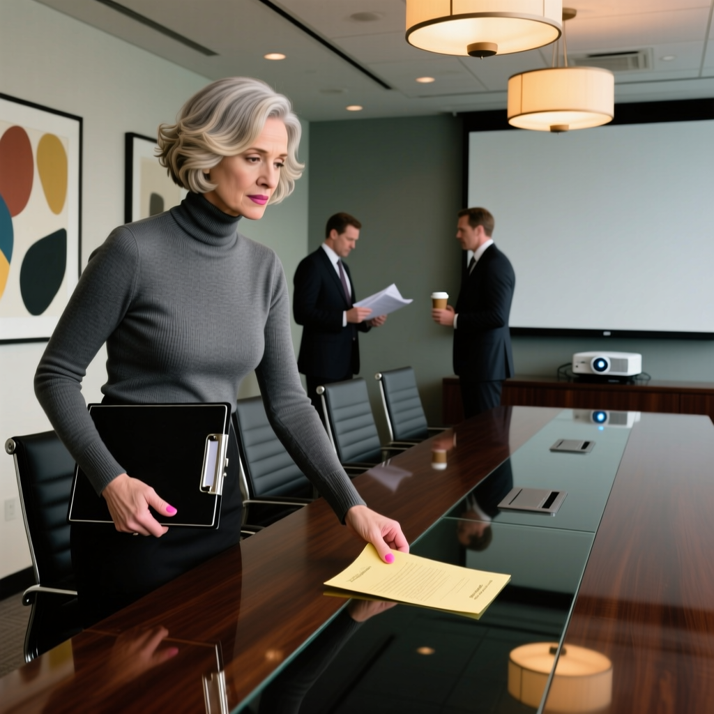 The 10 AM boardroom meeting at the Chicago firm turned brutal when my director kicked my client pitch across the hardwood and crushed it under a muddy heel. She didn’t even look at me as she slid a termination envelope across the glass table. “Honey, you don’t lead major accounts in clearance-rack blouses. Security’s waiting.” She smirked and walked out. But as the heavy door clicked shut, my hidden drive auto-synced with the main screen, and the CEO’s eyes went wide.