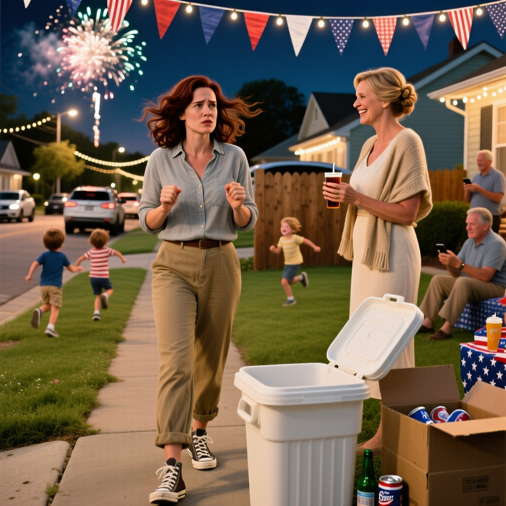 'You’re a deadbeat who’s been stealing from the community pot, Clara,' Linda barked across the cul-de-sac sidewalk as the July 4th block party kicked off, slapping a stack of notarized complaints into my recycling bin while my toddler’s face-painted cheeks crumpled in confusion. But what she didn’t see was the security camera blinking from the oak branch above, already feeding footage straight to a lawyer’s encrypted drive.